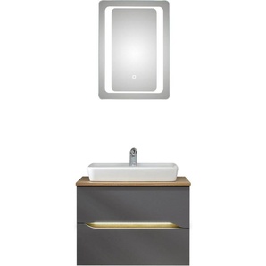 Saphir Badmöbel-Set Quickset 2-teilig, Keramik-Aufsatzbecken mit LED-Spiegel, (5-St), Waschplatz 73 cm breit, inkl. Türdämpfer, 2 Schubladen