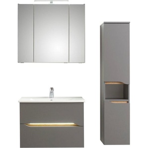 Saphir Badmöbel-Set Quickset 3-teilig, Keramik-Waschtisch und LED-Spiegelschrank, (5-St), mit Midischrank, 2 Türen, 1 Nische, 2 Schubladen, inkl. Türdämpfer