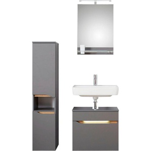 Saphir Badmöbel-Set Quickset 3-teilig, Waschbeckenunterschrank mit LED-Spiegel, (6-St), mit Midischrank, inkl. Türdämpfer, 2 Türen, 1 Nische, 1 Schublade