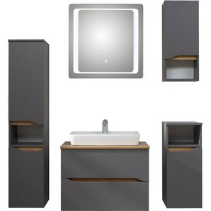 Saphir Badmöbel-Set Quickset 5-teilig, Keramik-Aufsatzbecken mit LED-Spiegel, (7-St), Midischrank, Unterschrank, Hängeschrank, inkl. Türdämpfer, 6 Türen