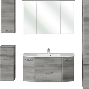 Saphir Badmöbel-Set Quickset 5-teilig, Mineralmarmor-Waschtisch und LED-Spiegelschrank, (6-St), Hochschrank, Unterschrank, Hängeschrank, inkl. Türdämpfer
