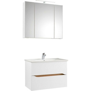 Saphir Badmöbel-Set Quickset 2-teilig, Keramikwaschtisch mit LED-Spiegelschrank, (3-St), 80 cm breit, 2 Schubladen, 3 Spiegeltüren, 6 Einlegeböden