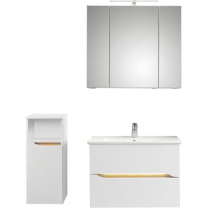 Saphir Badmöbel-Set Quickset 3-teilig, Keramik-Waschtisch und LED-Spiegelschrank, (5-St), Unterschrank, inkl. Türdämpfer, 4 Türen, 1 offenes Fach, Bad-Set