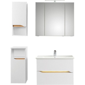 Saphir Badmöbel-Set Quickset 4-teilig, Keramik-Waschtisch und LED-Spiegelschrank, (6-St), Unterschrank, Hängeschrank, inkl. Türdämpfer, 5 Türen, 2 Schubladen
