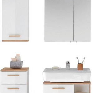 Saphir Badmöbel-Set Quickset 4-teilig, Waschbeckenunterschrank mit LED-Spiegelschrank, (4-St), Unterschrank, Hängeschrank, inkl. Türdämpfer, 5 Türen, 1 Schublade