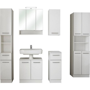 Saphir Badmöbel-Set Quickset 953 6-teilig, Waschbeckenunterschrank und LED-Spiegelschrank, (Set, 6-St), in Weiß Glanz, Badmöbel inkl. Türdämpfer, ohne Waschbecken, 13 Türen