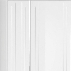 Saphir Hängeschrank Quickset 955 Wand-Badschrank 50 cm breit mit 2 Türen, 2 Einlegeböden Badezimmer-Hängeschrank, Weiß Hochglanz, Griffe in Chrom Glanz