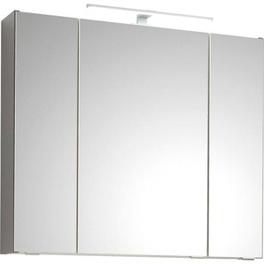 Saphir Spiegelschrank Quickset 357 Badschrank, 3 Spiegeltüren, 6 Einlegeböden, 80 cm breit inkl. LED-Beleuchtung, Türdämpfer, Schalter-/Steckdosenkombination