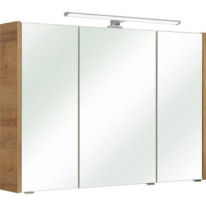 Saphir Spiegelschrank Quickset 362 Badschrank, 3 Spiegeltüren, 6 Einlegeböden, 100 cm breit inkl. LED-Beleuchtung, Türdämpfer, Schalter-/Steckdosenkombination
