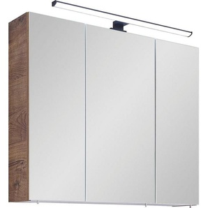 Saphir Spiegelschrank Quickset 374 Badschrank, 3 Spiegeltüren, 6 Einlegeböden, 75 cm breit inkl. LED-Beleuchtung, Türdämpfer, Schalter-/Steckdosenkombination