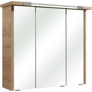 Spiegelschrank PELIPAL Quickset 382 Schränke Gr. B/H/T: 75 cm x 72 cm x 20 cm, 3 St., braun (eiche natur) Bad-Spiegelschränke