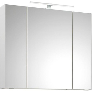 Saphir Spiegelschrank Quickset 857 Badschrank, 3 Spiegeltüren, 6 Einlegeböden, 80 cm breit inkl. LED-Beleuchtung, Türdämpfer, Schalter-/Steckdosenkombination