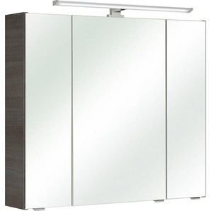 Saphir Spiegelschrank Quickset Badschrank, 3 Spiegeltüren, 6 Einlegeböden, 80 cm breit inkl. LED-Beleuchtung, Türdämpfer, Schalter-/Steckdosenkombination