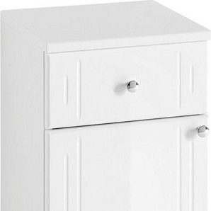 Saphir Unterschrank Quickset 955 Badschrank mit 1 Tür, 1 Schublade, 32,5 cm breit Badezimmer-Unterschrank in Weiß Hochglanz, Griffe Chrom Glanz