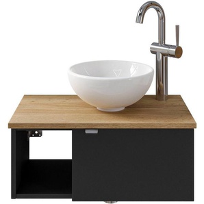Saphir Waschtisch Serie 6915 Waschschale mit Unterschrank für Gästebad, Gäste WC (3-St., Keramik-Aufsatzbecken, Waschtischplatte, Waschtischunterschrank), 61 cm breit, 1 Tür, offenes Fach, kleine Bäder, ohne Armatur