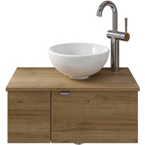 Saphir Waschtisch Serie 6915 Waschschale mit Unterschrank für Gästebad, Gäste WC (3-St., Keramik-Aufsatzbecken, Waschtischplatte, Waschtischunterschrank), 61 cm breit, 2 Türen, offenes Fach, kleine Bäder, ohne Armatur