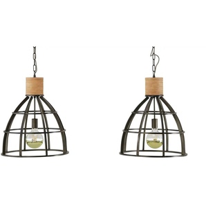 Pendelleuche 2-flammig schwarz/holzfarben - schwarz - Materialmix - 119 cm - 56 cm | Möbel Kraft