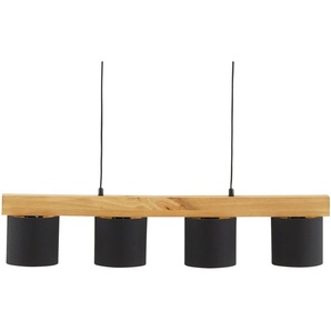 Pendelleuchte  4-flammig  Holz/ Stoffschirm schwarz/goldfarben   ¦ schwarz ¦ Maße (cm): B: 75 H: 150 T: 12.0