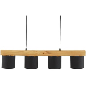 Pendelleuchte 4-flammig Holz/ Stoffschirm schwarz/goldfarben - schwarz - Materialmix - 75 cm - 150 cm - cm 12,0 | Möbel Kraft