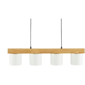 Pendelleuchte 4-flammig Holz/ Stoffschirm weiß ¦ weiß ¦ Maße (cm): B: 75 H: 150 T: 12.0