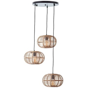 Pendelleuchte BRILLIANT Woodball Lampen Gr. 3 flammig, Ø 57,00 cm, schwarz (schwarz matt, natur) Pendelleuchten und Hängeleuchten