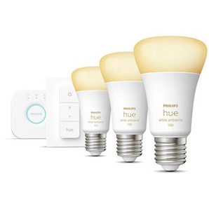 Philips HUE Led-Leuchtmittel White Ambiance Starter-Kit inkl. Brigde & Dimmer , Weiß , Kunststoff , E27 , 11 cm , LED Beleuchtung, LED Leuchtmittel