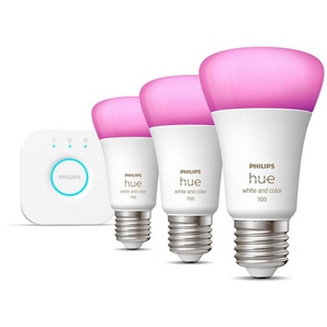 Philips Hue LED-Leuchtmittel White & Color Ambiance E27 3er Starterset mit Bridge, E27, 3 St.