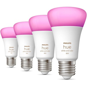 Philips Hue LED-Leuchtmittel White & Col. Amb. E27 Viererpack 4x570lm 60W, E27, 4 St., Farbwechsler, Warmweiß
