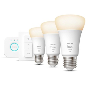 Philips Hue LED-Leuchtmittel White E27 3er Starter Set inkl DS 3x1050lm 75W!, E27, 5 St., Warmweiß