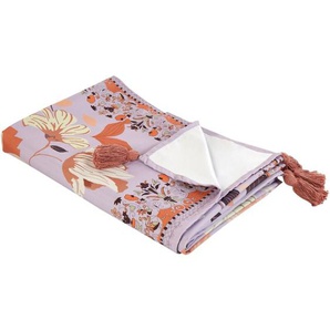 Picknickdecke Violett 150 x 200 cm mit Isolierung Wasserdicht Quasten Blumen Florales Muster