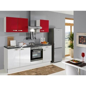 Pino Küchenblock, Rot, Weiß, Metall, 200 cm, in den Filialen seitenverkehrt erhältlich, Küchen, Küchenzeilen & Küchenblöcke, Küchenzeilen mit Geräten