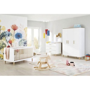 Pinolino Babyzimmer Lumi, Weiß, Eiche, Holzwerkstoff, 6 Fächer, 3 Schubladen, zum Juniorbett umbaubar, höhenverstellbar, Sprossen mit Normabstand,