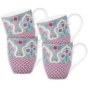 PiP Studio Becher Flower Festival - Kamm Deko, Porzellan, Kaffeetassen im 4er-Set, Blumenfest, mit Kamm Deko, 450 ml