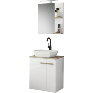 Places of Style Badmöbel-Set SOLiD, (2-St), Breite 60 cm, Waschtisch mit Aufsatzwaschbecken, Spiegel mit LED