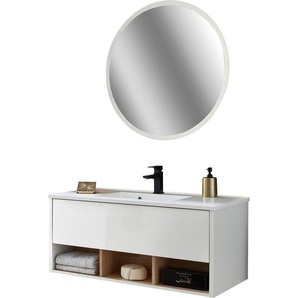 Places of Style Badmöbel-Set Studio Line, Bad im modernen Design, 2-teiliges Badezimmer, (2-St), Waschtisch und Spiegel, in zwei Farben verfügbar, viel Stauraum