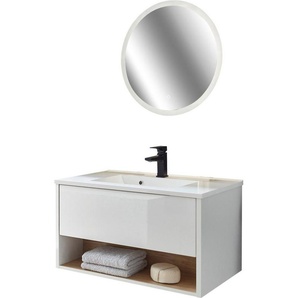 Places of Style Badmöbel-Set Studio Line, Bad im modernen Design, 2-teiliges Badezimmer, (2-St), Waschtisch und Spiegel, in zwei Farben verfügbar, viel Stauraum