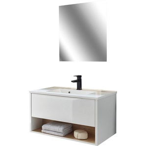 Places of Style Badmöbel-Set Studio Line, Bad im modernen Design, 2-teiliges Badezimmer, (2-St), Waschtisch und Spiegel, in zwei Farben verfügbar, viel Stauraum