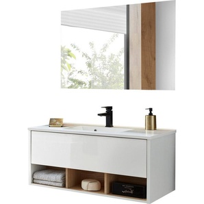 Places of Style Badmöbel-Set Studio Line, Bad im modernen Design, 2-teiliges Badezimmer, (2-St), Waschtisch und Spiegel, in zwei Farben verfügbar, viel Stauraum