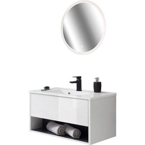 Places of Style Badmöbel-Set Studio Line, Bad im modernen Design, 2-teiliges Badezimmer, (2-St), Waschtisch und Spiegel, in zwei Farben verfügbar, viel Stauraum