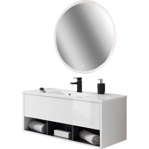 Places of Style Badmöbel-Set Studio Line, Bad im modernen Design, 2-teiliges Badezimmer, (2-St), Waschtisch und Spiegel, in zwei Farben verfügbar, viel Stauraum