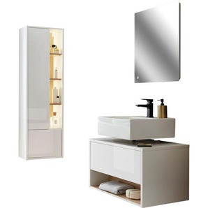 Places of Style Badmöbel-Set Studio Line, Bad im modernen Design, 3-teiliges Badezimmer, (3-St), Schrank, Unterschrank und Spiegel, in zwei Farben verfügbar, Stauraum