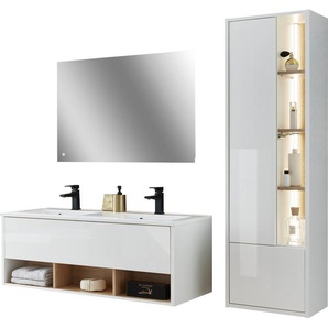Places of Style Badmöbel-Set Studio Line, Bad im modernen Design, 3-teiliges Badezimmer, (3-St), Schrank, Waschtisch und Spiegel, in zwei Farben verfügbar, Stauraum