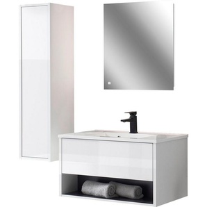 Places of Style Badmöbel-Set Studio Line, Bad im modernen Design, 3-teiliges Badezimmer, (3-St), Schrank, Waschtisch und Spiegel, in zwei Farben verfügbar, Stauraum