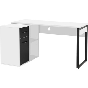 Places of Style Eckschreibtisch Moid, Computertisch, Kabeldurchlass, mit Regalfächern, Schublade und Tür, flexibles Regalelement, 140x82-115 cm