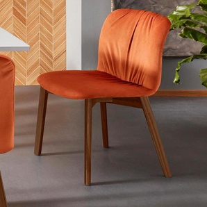 Esszimmerstuhl PLACES OF STYLE Effie Stühle Gr. B/H/T: 55 cm x 87 cm x 44 cm, 2 St., Samtstoff Velvet, Walnussfarbene Beine + Massivholz, orange (terracotta) Küchenstühle Stühle aus einem schönen massivem Buchenholzgestell, mit weichem Velvet Bezug
