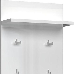 Garderobenpaneel PLACES OF STYLE Avis Garderobenpaneele Gr. B/H/T: 56 cm x 109 cm x 22 cm, weiß (crystal white) Garderobenpaneele Hochglanz, mit Ablage und 4 Haken