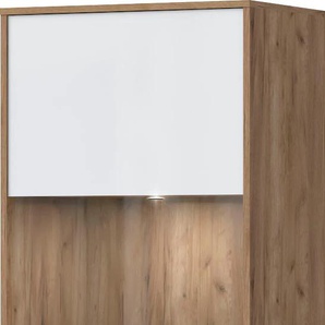 Glasvitrine PLACES OF STYLE Stela Schränke Gr. B/H/T: 62,1 cm x 193,6 cm x 40,6 cm, weiß (tobaco oak, crystal white hochglanz) Glasvitrinen mit Push-to-open und Soft-Close-Funktion