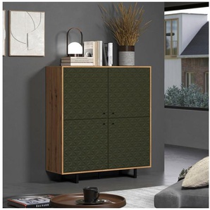 Places of Style Highboard Ferretti, Sideboard mit besonderer Fräsung - Füße und Griffe aus Metall