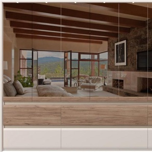 Places of Style Kleiderschrank Invictus, UV lackiert, FSC-zertifiziert, grifflose Optik (abgerundete Schubladen aus MDF im Holzdekor, soft-close) mit Beleuchtung, Türen komplett verspiegelt, hoher Schrank (226cm)
