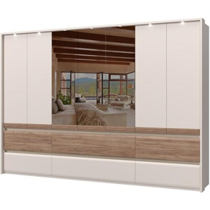 Places of Style Kleiderschrank Invictus, UV lackiert, FSC-zertifiziert, grifflose Optik (abgerundete Schubladen aus MDF im Holzdekor, soft-close) mit Beleuchtung und Spiegel, in 4 Breiten, hoher Schrank (226cm)